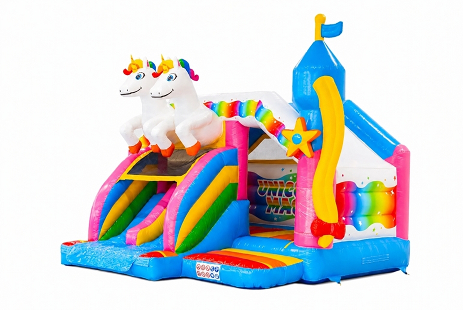 Hüpfburg Slide Combo Einhorn Doubleslide - M&S Hüpfburgenverleih